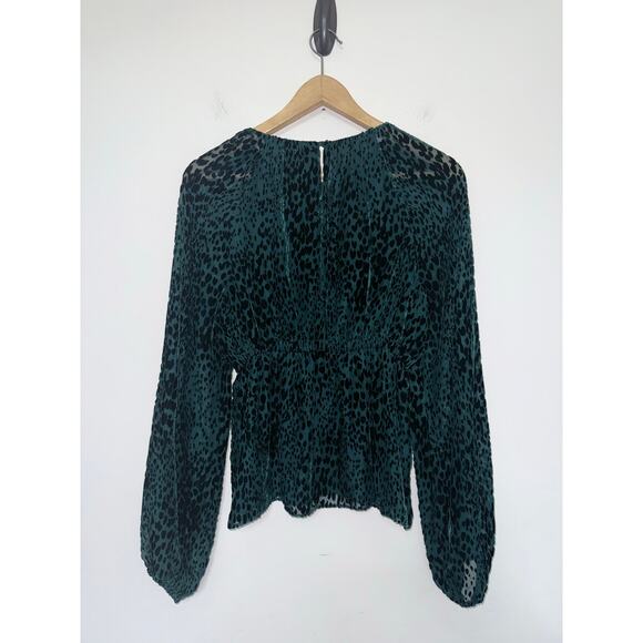 ALC a.l.c. Karen green semi sheer animal print velvet burnout long sleeve top - Picture 7 of 10